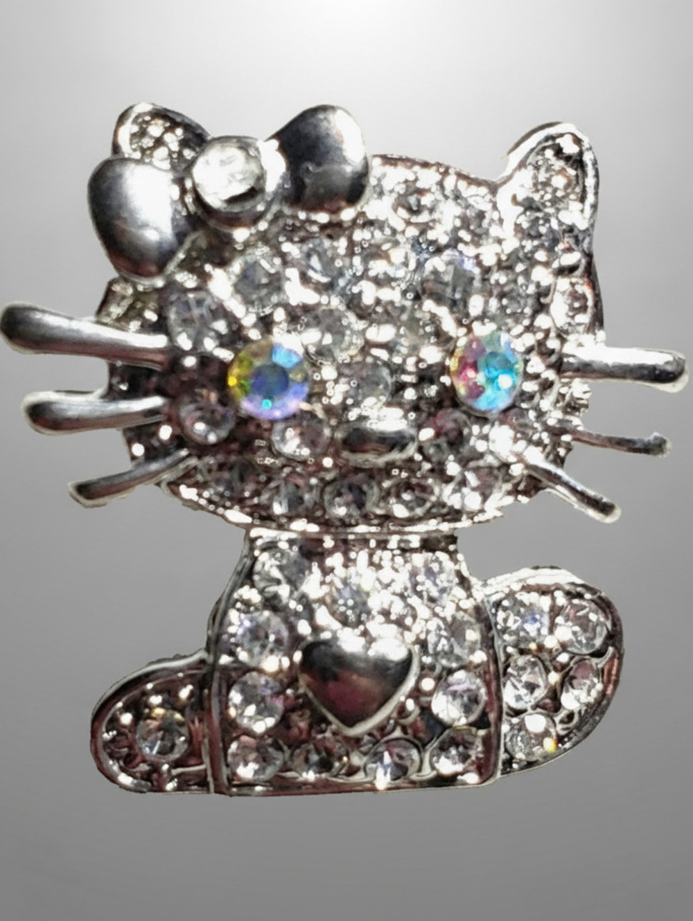 Vintage Hello Kitty Brooch Pin Rhinestone Anime Cat Jewelry Silver-tone sab-29